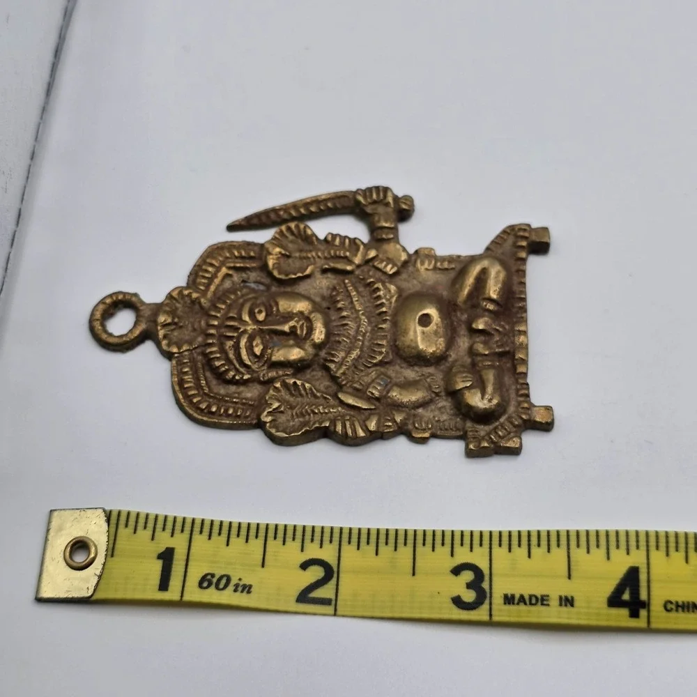 Vintage India Nepal Brass Bhairava Deity Pendant Hindu Guardian Talisman‎ Charm